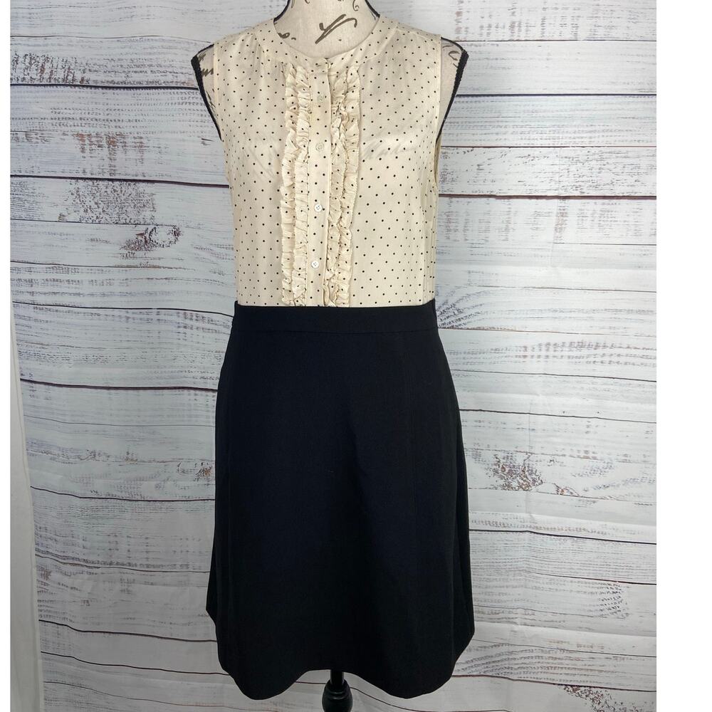 J.Crew Dress Womens 4 Polka Dot Pencil Skirt Sleeveless Ruffle Button Top Silk